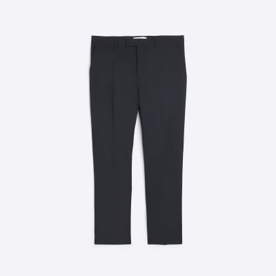 Black regular fit twill suit trousers