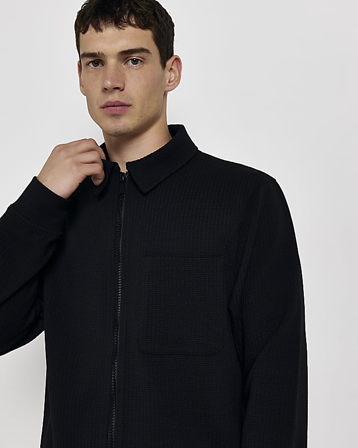 Black Regular fit twill textured jacket