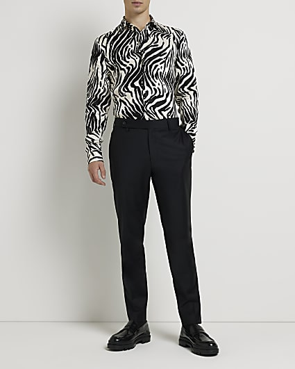 Black Regular fit twill zebra print shirt
