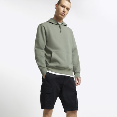 Black regular fit utility cargo shorts