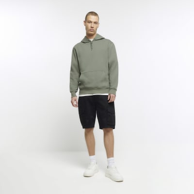 Black regular fit utility cargo shorts