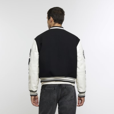 River Island pu sleeve varsity jacket with badges in purple