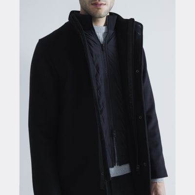 Black regular fit wool blend coat | River Island