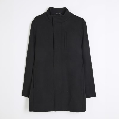 Black regular fit wool blend coat | River Island