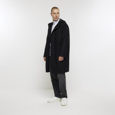 Black regular fit wool blend premium coat