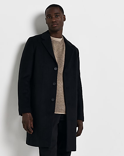 Black Regular fit wool Crombie Overcoat