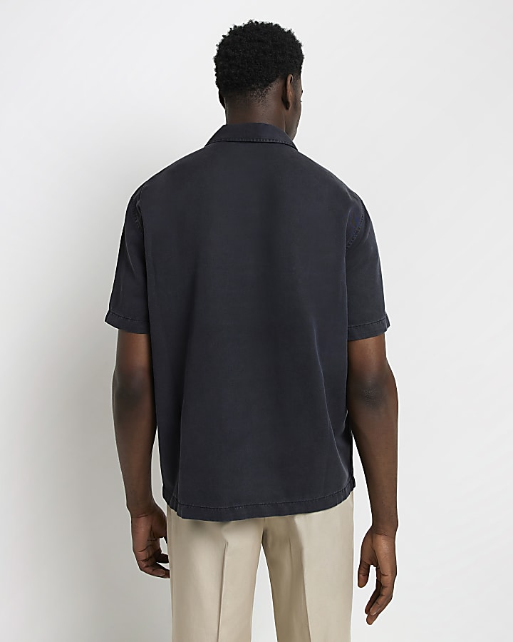 Black Regular fit zip Lyocell Polo Shirt