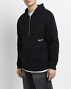 Black regular fit zip neck hoodie