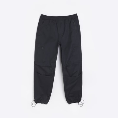 Black regular fit zip pocket cargo trousers