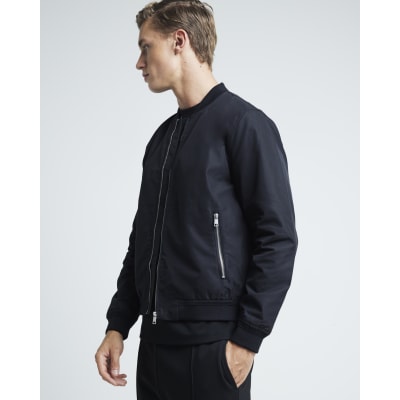 Black regular fit zip up bomber jacket River Island