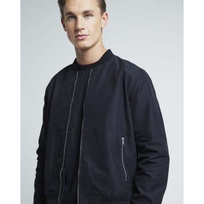 Black regular fit zip up bomber jacket | River Island