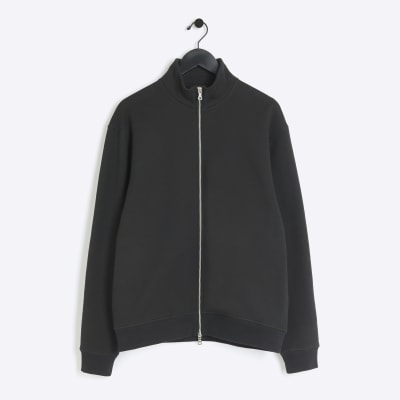 Black regular fit zip up funnel sweatshirt | River Island