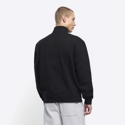 Black regular fit zip up funnel sweatshirt | River Island