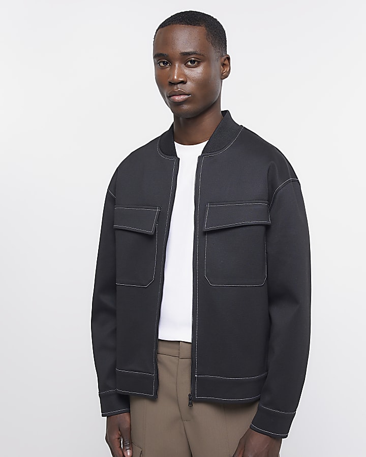 Black regular fit zip up Harrington jacket