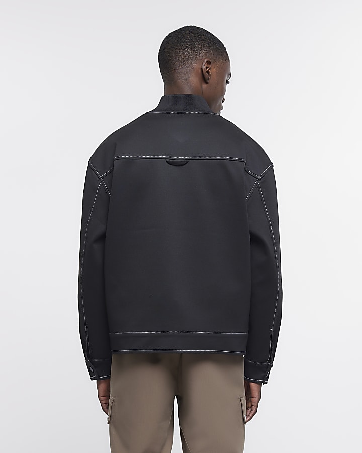 Black regular fit zip up Harrington jacket