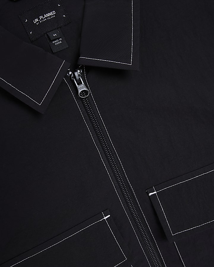 Black regular fit zip up long sleeve shirt