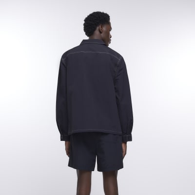 Black regular fit zip up long sleeve shirt