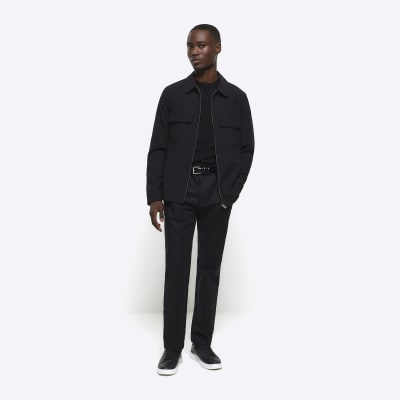 Black regular fit zip up smart shacket | River Island