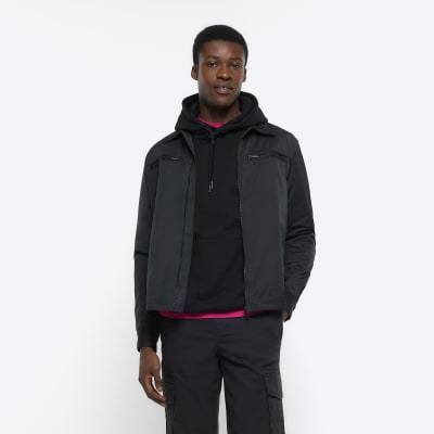 Black regular fit zip up tech shacket | River Island