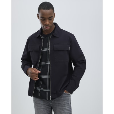 Black Regular Fit Zipped Overshirt