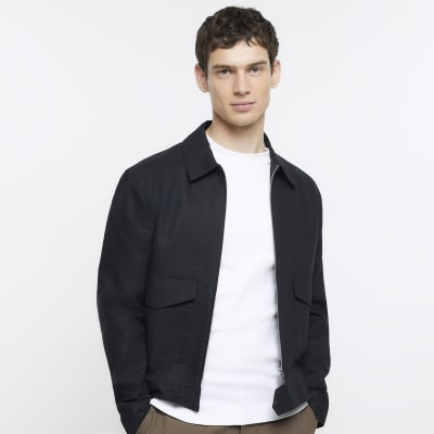 Black regular linen blend Harrington jacket River Island