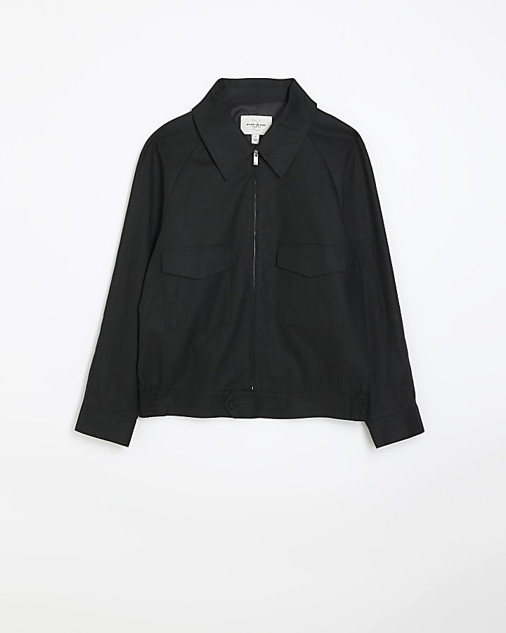 Black regular linen blend Harrington jacket