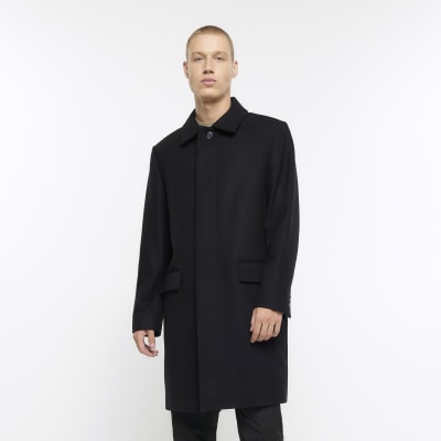 Black regular wool blend longline car coat | River Island