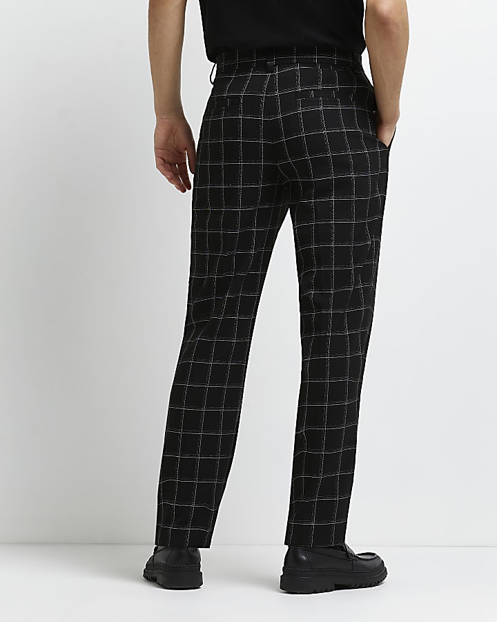 Black relaxed fit check trousers