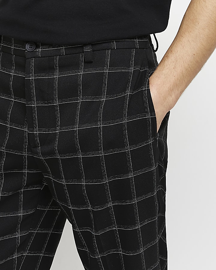 Black relaxed fit check trousers