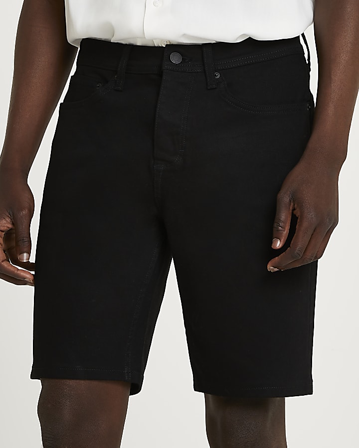 Black relaxed fit denim shorts