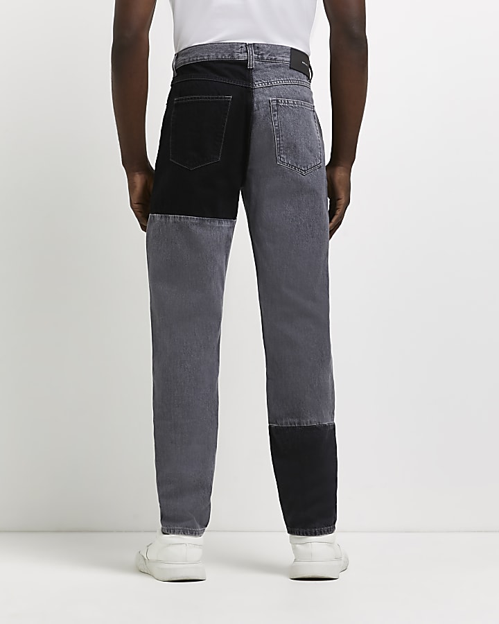 Black relaxed fit patchwork jeans