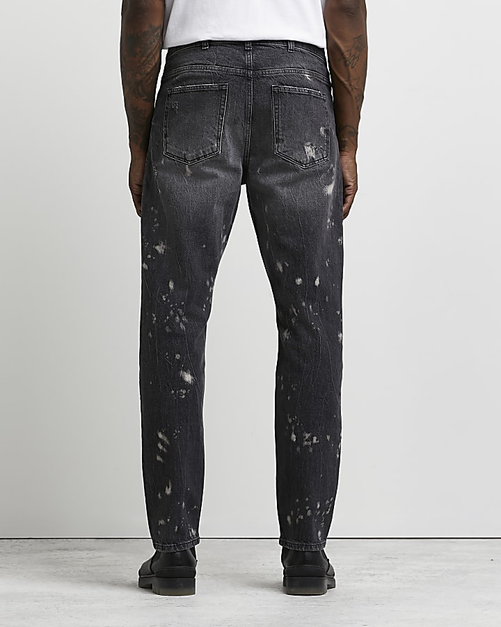 Black relaxed fit splatter ripped jeans