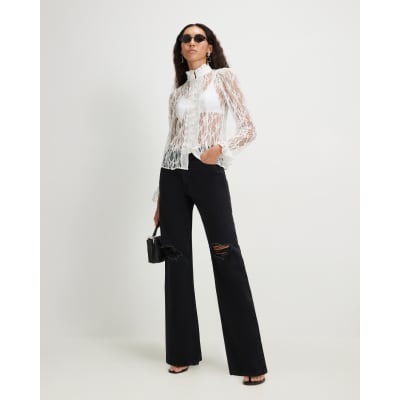 Relaxed Straight Leg Ripped Jeans