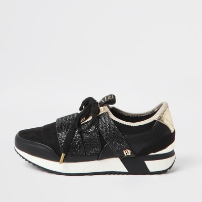 river island black and gold trainers