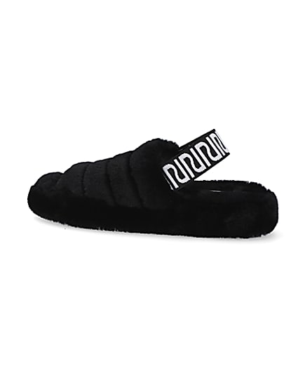 360 degree animation of product Black RI branded faux fur slippers frame-4