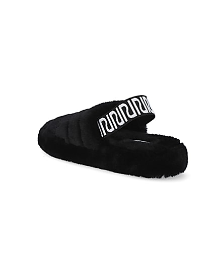 360 degree animation of product Black RI branded faux fur slippers frame-6