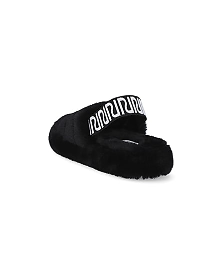 360 degree animation of product Black RI branded faux fur slippers frame-7