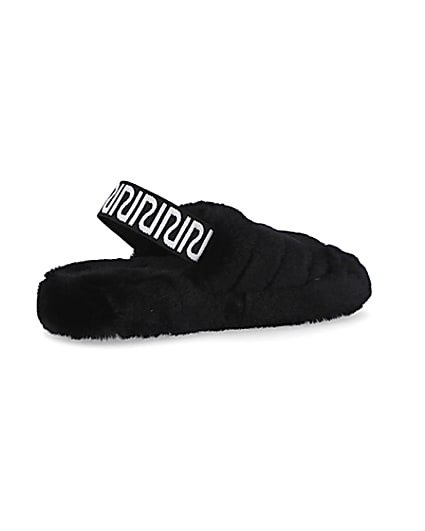 360 degree animation of product Black RI branded faux fur slippers frame-13
