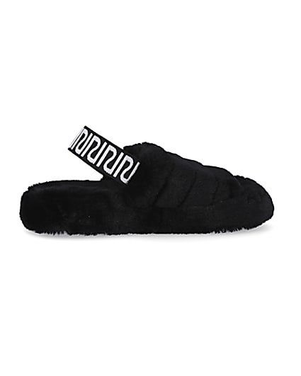 360 degree animation of product Black RI branded faux fur slippers frame-14