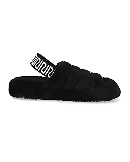 360 degree animation of product Black RI branded faux fur slippers frame-15