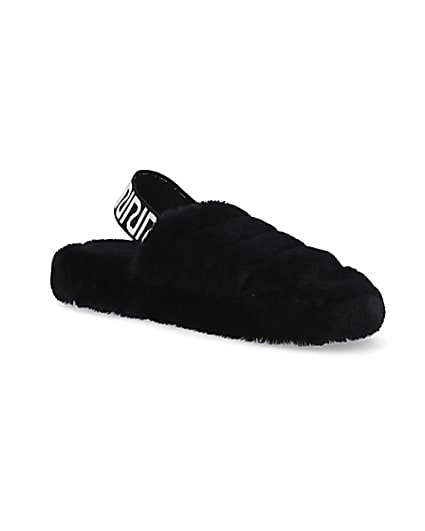 360 degree animation of product Black RI branded faux fur slippers frame-17