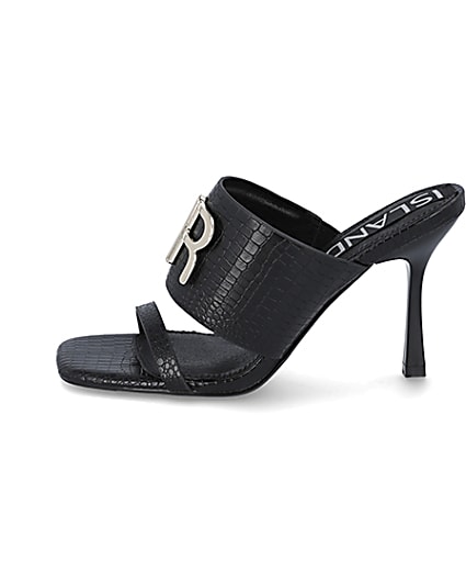 360 degree animation of product Black RI branded heeled mules frame-3