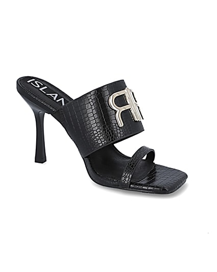 360 degree animation of product Black RI branded heeled mules frame-17