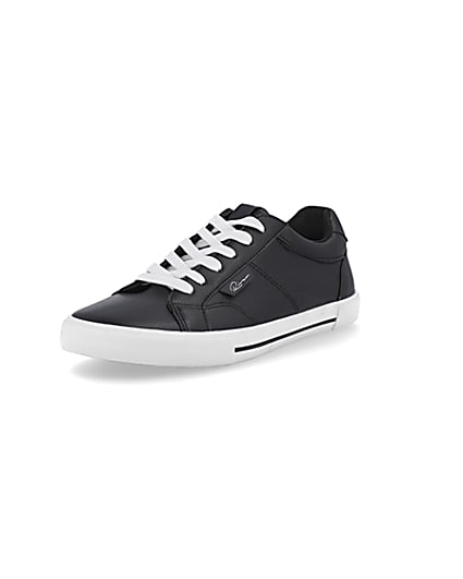 360 degree animation of product Black RI branded lace up trainers frame-0