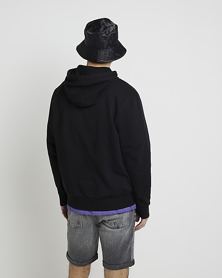 Black RI branded regular fit hoodie