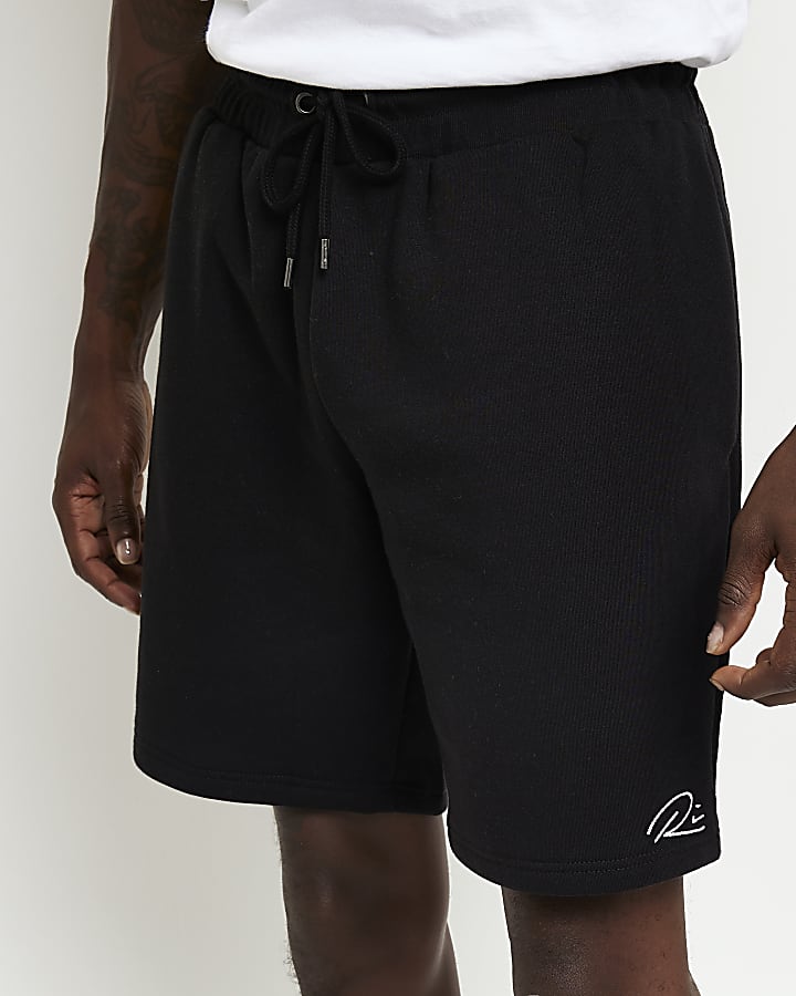 Black RI branded slim fit jersey shorts