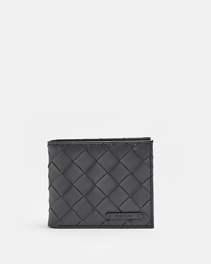 Black RI branded weave detail wallet