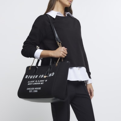 Black RI canvas shopper bag | River Island