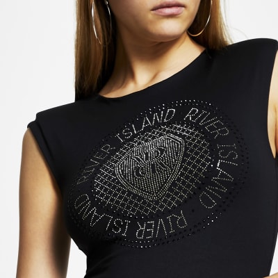 Black RI diamante bodysuit