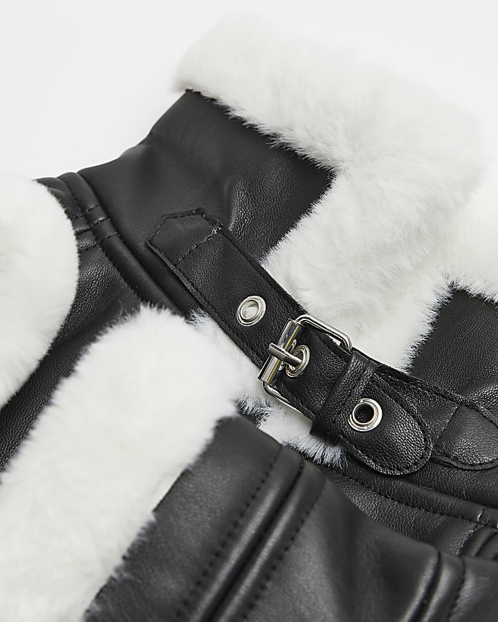 Black RI dog faux leather aviator jacket